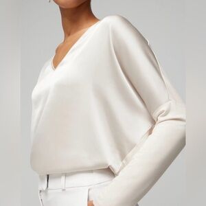 White House Black Market Woven Front Long Sleeve Tee 2 Tone Shirt Blouse XS